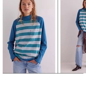 We The Free Blue Striped Long Sleeve Tee